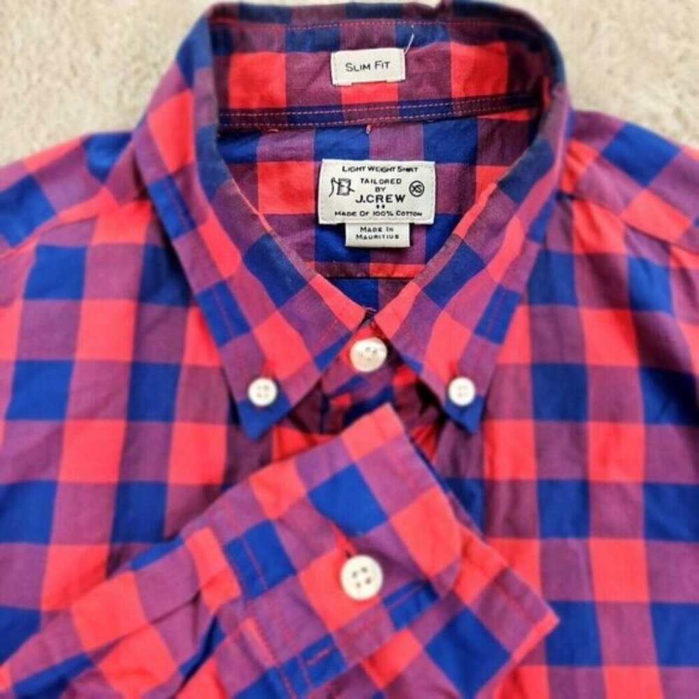 J.Crew Shirt Slim Fit Blue Red Purple Plaid Button-Down Long Sleeve Mens Size XS